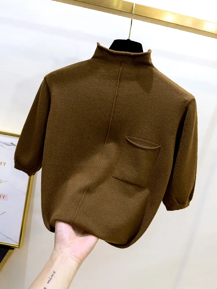 Black Korean Style Mid-Sleeve Pullover Top for Women