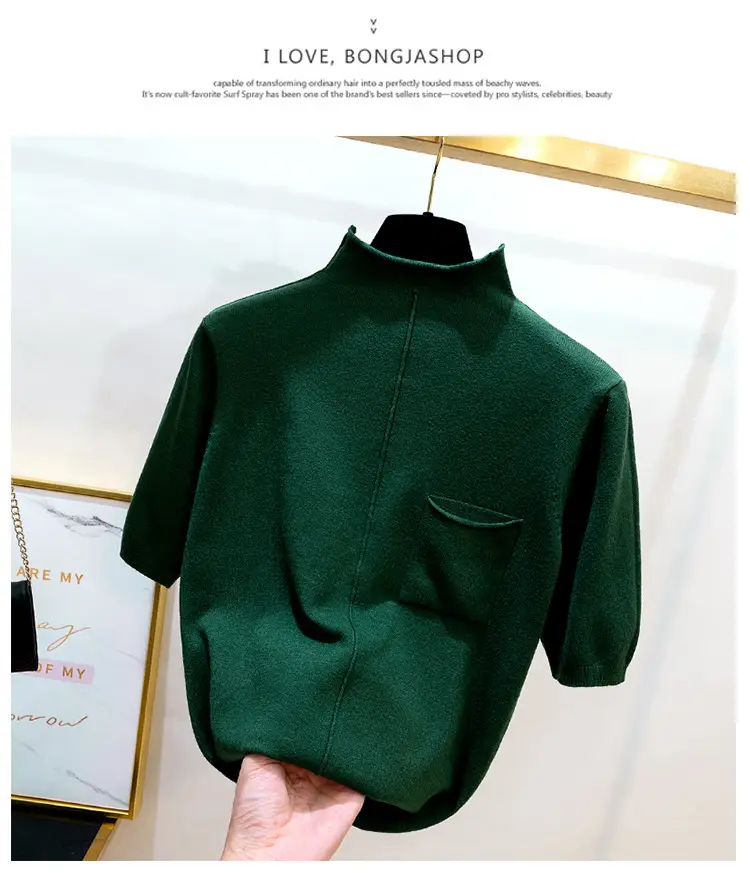 Black Korean Style Mid-Sleeve Pullover Top for Women — feature 10