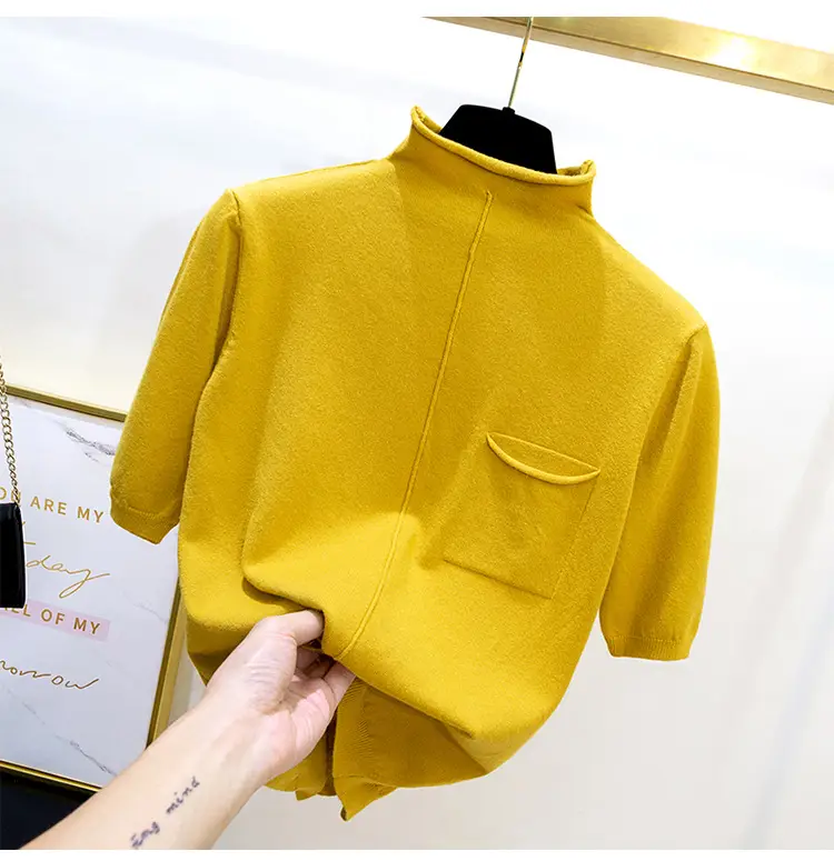 Black Korean Style Mid-Sleeve Pullover Top for Women — feature 12