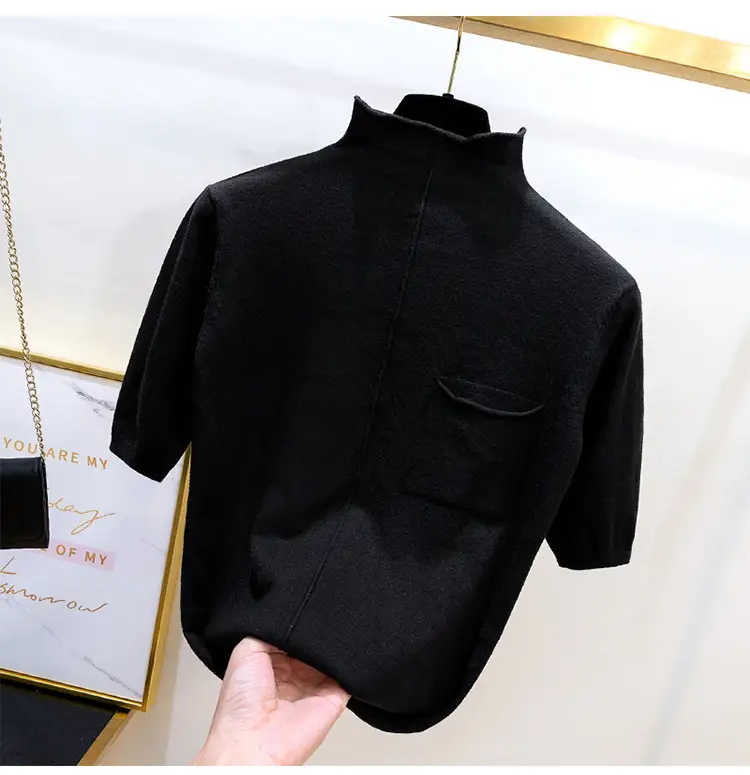 Black Korean Style Mid-Sleeve Pullover Top for Women — feature 13