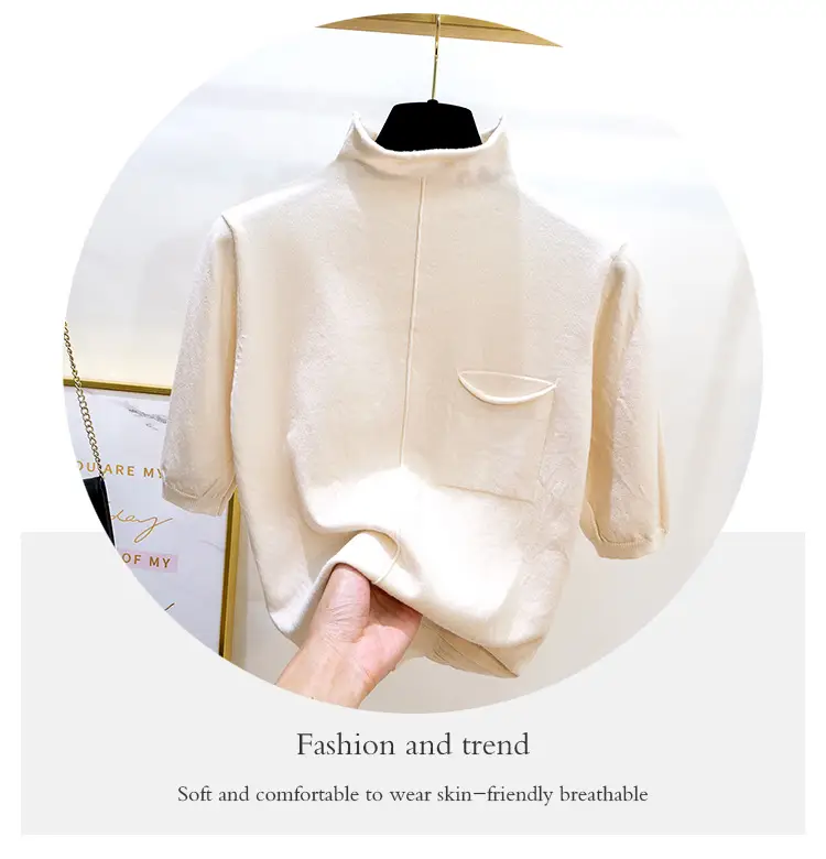 Black Korean Style Mid-Sleeve Pullover Top for Women — feature 8