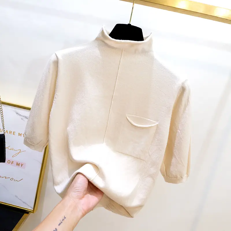 Black Korean Style Mid-Sleeve Pullover Top for Women