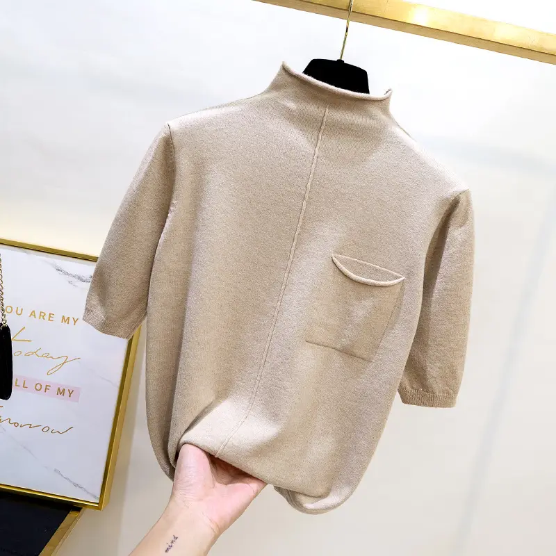 Black Korean Style Mid-Sleeve Pullover Top for Women