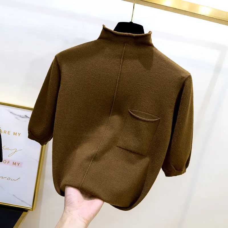 Black Korean Style Mid-Sleeve Pullover Top for Women