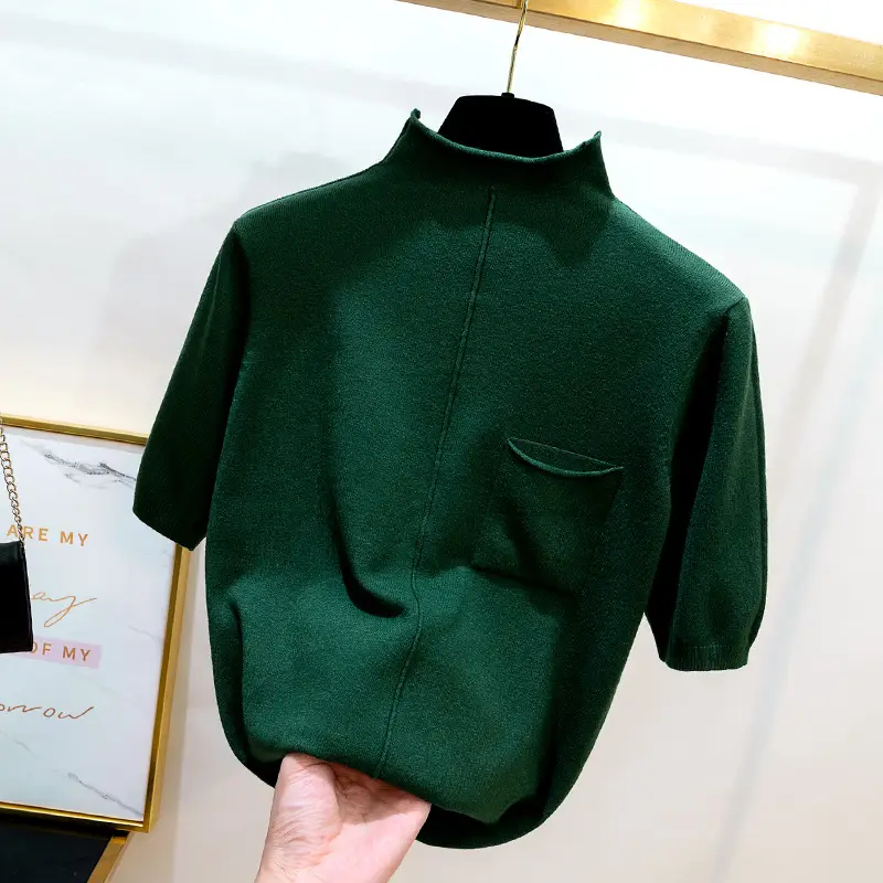 Black Korean Style Mid-Sleeve Pullover Top for Women