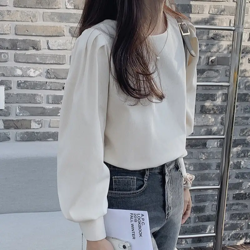Korean Style Long Sleeve Round Neck Blouse - Image 6