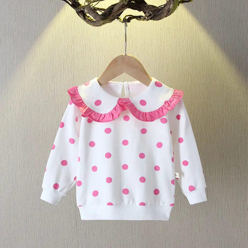 Girls Polka Dot Long Sleeve Sweatshirt White Pink - Image 2