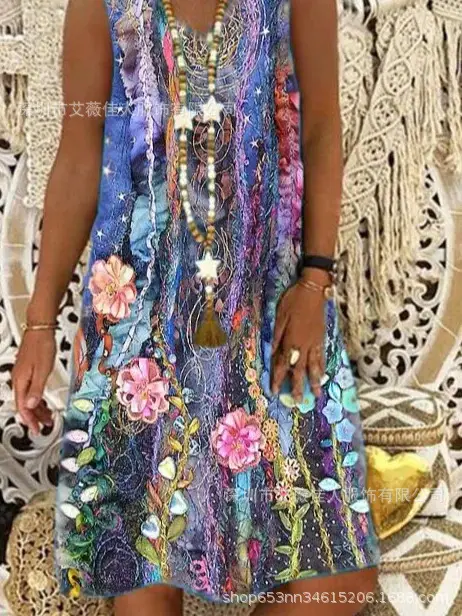 Women's Sleeveless V-Neck Floral Dress Large - Image 4