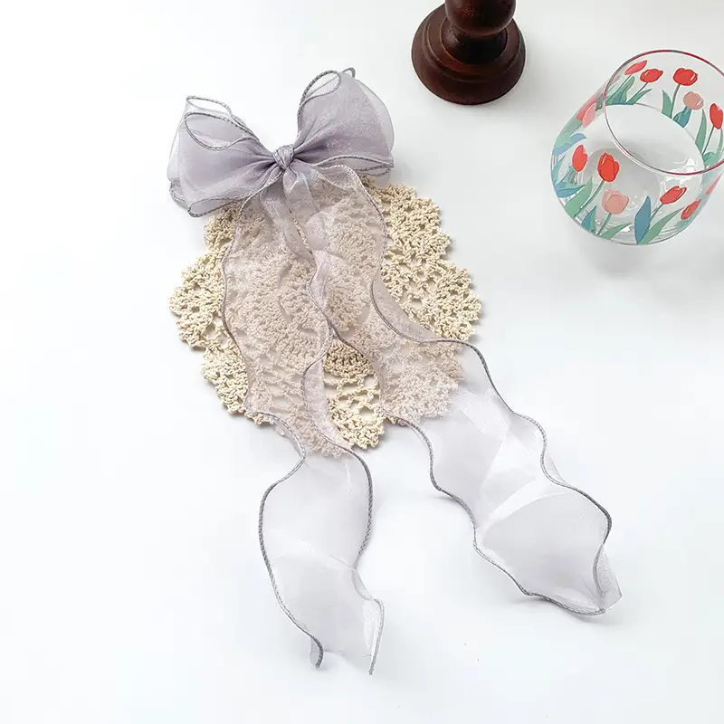 Clear Silver Bow Ribbon Hairpin for Women - Image 2