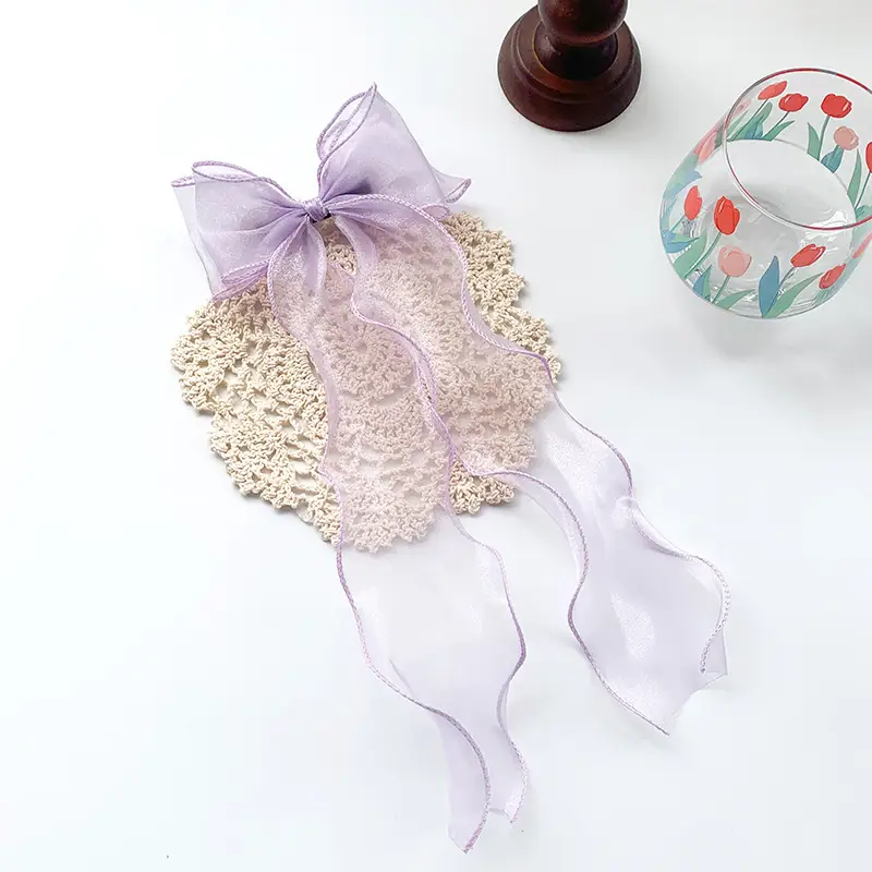 Clear Silver Bow Ribbon Hairpin for Women - Image 3