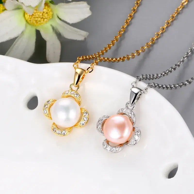 Japanese Korean Pearl Pendant Set Gold Silver Heart Design