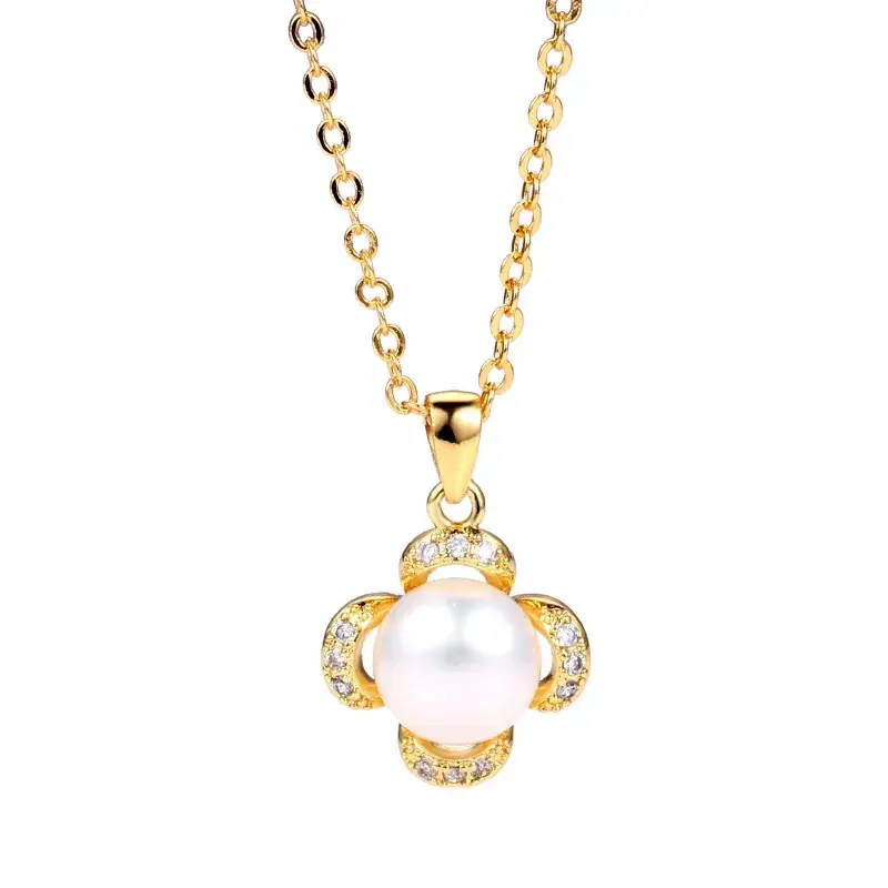 Japanese Korean Pearl Pendant Set Gold Silver Heart Design