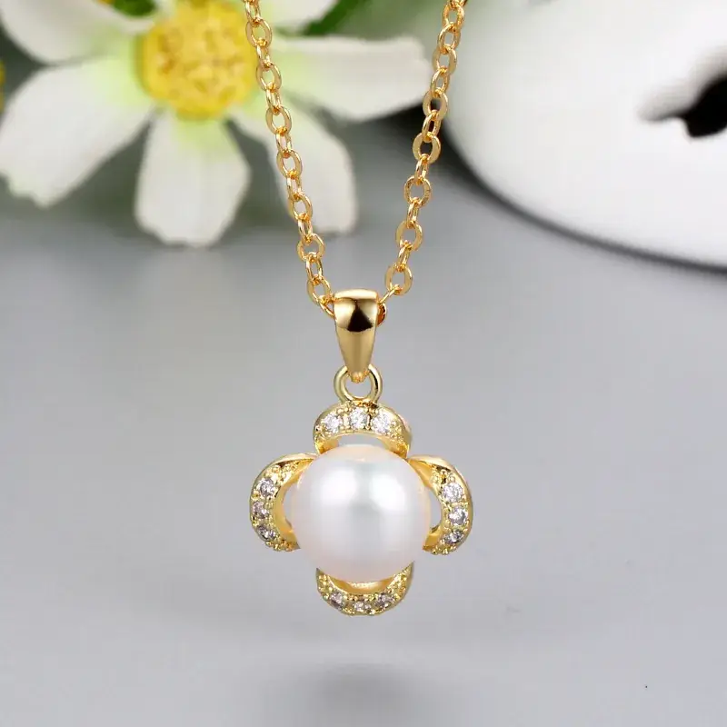 Japanese Korean Pearl Pendant Set Gold Silver Heart Design