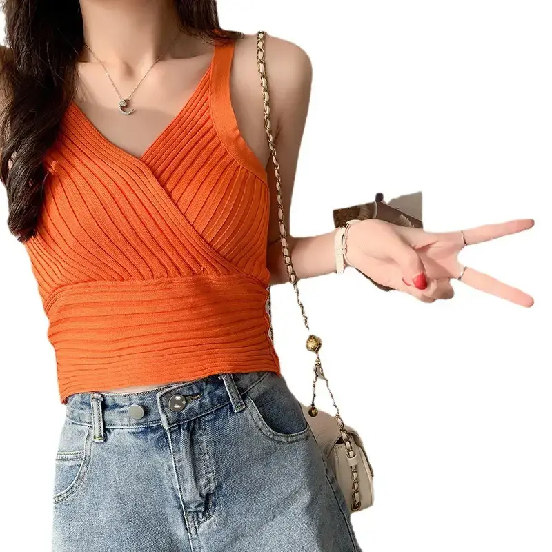 White Slim Fit Navel Camisole Summer Top for Women