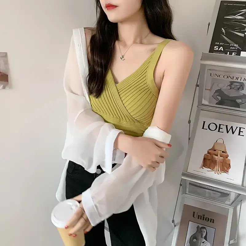 White Slim Fit Navel Camisole Summer Top for Women — feature 19