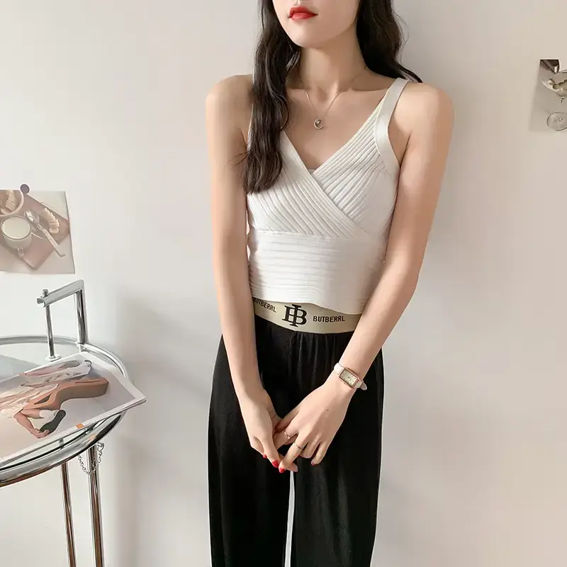 White Slim Fit Navel Camisole Summer Top for Women — feature 2