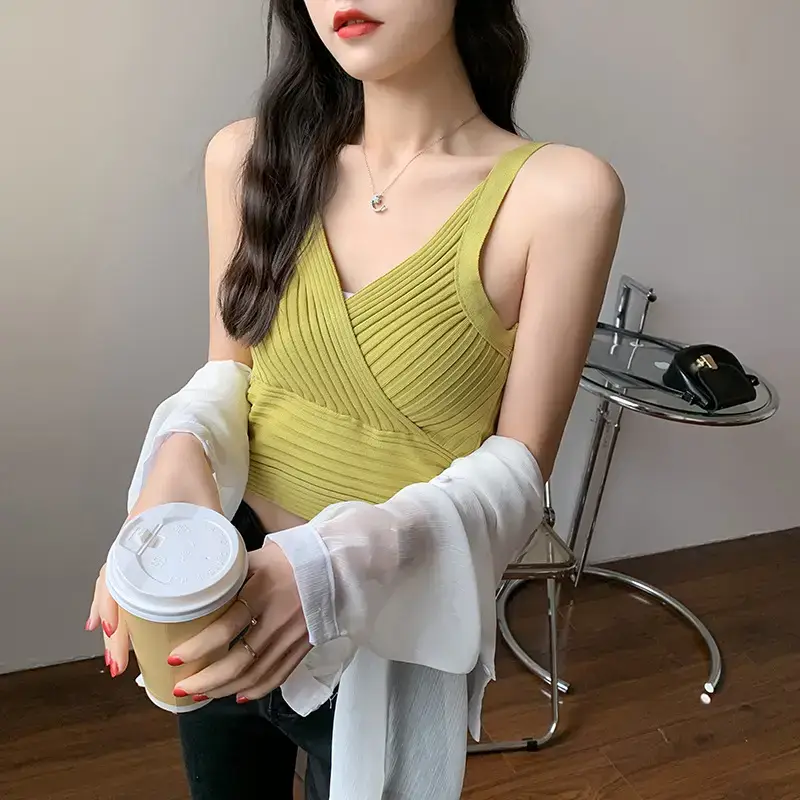 White Slim Fit Navel Camisole Summer Top for Women — feature 20