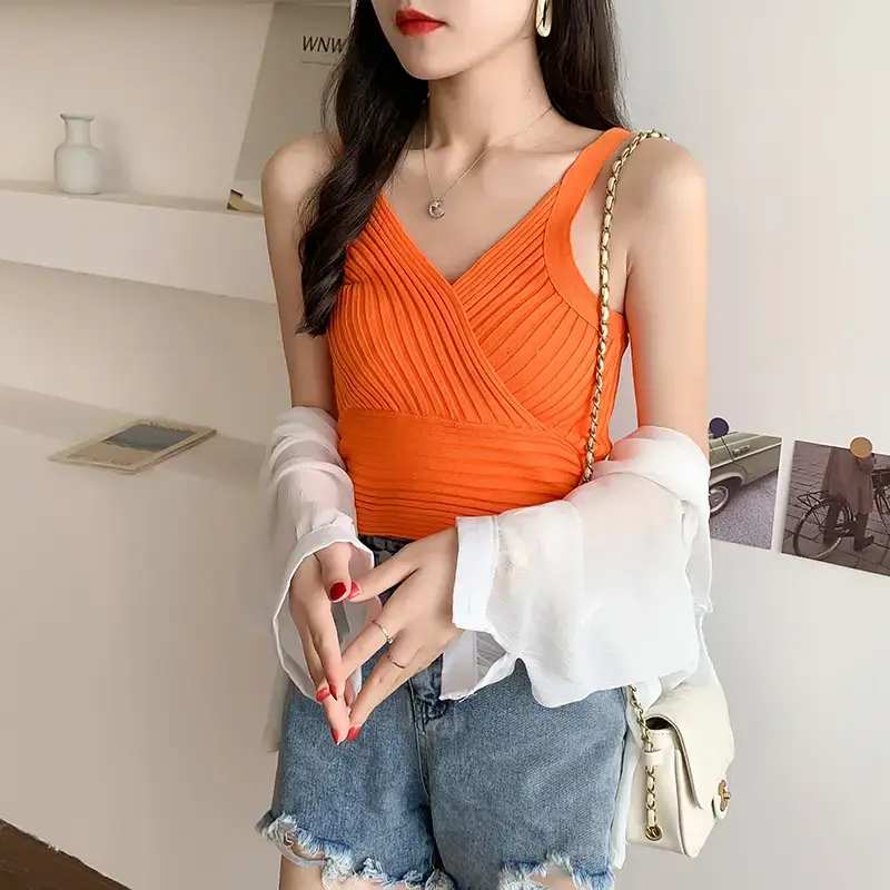 White Slim Fit Navel Camisole Summer Top for Women — feature 23
