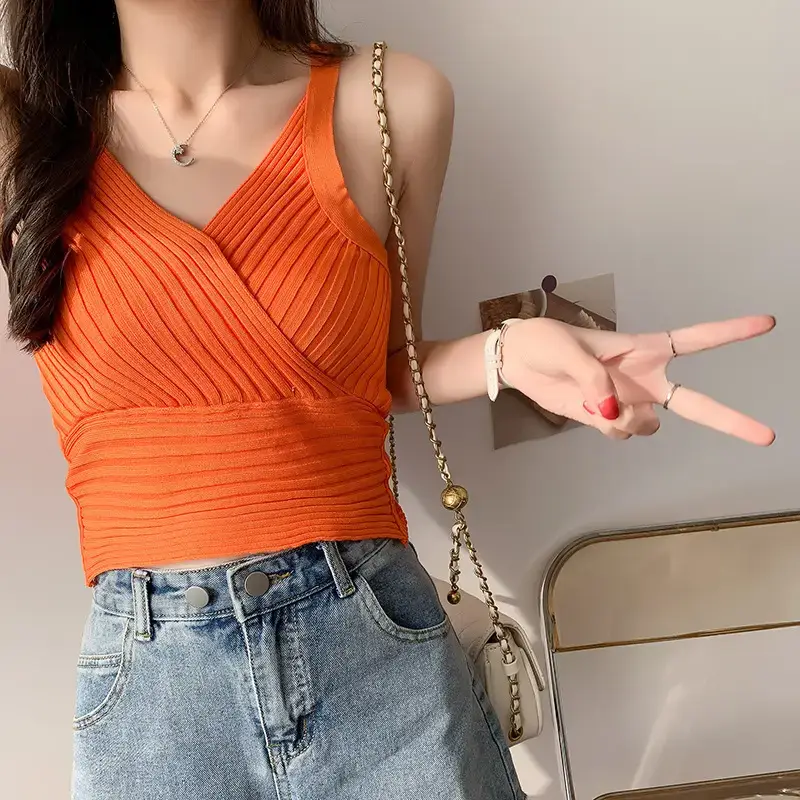 White Slim Fit Navel Camisole Summer Top for Women — feature 25