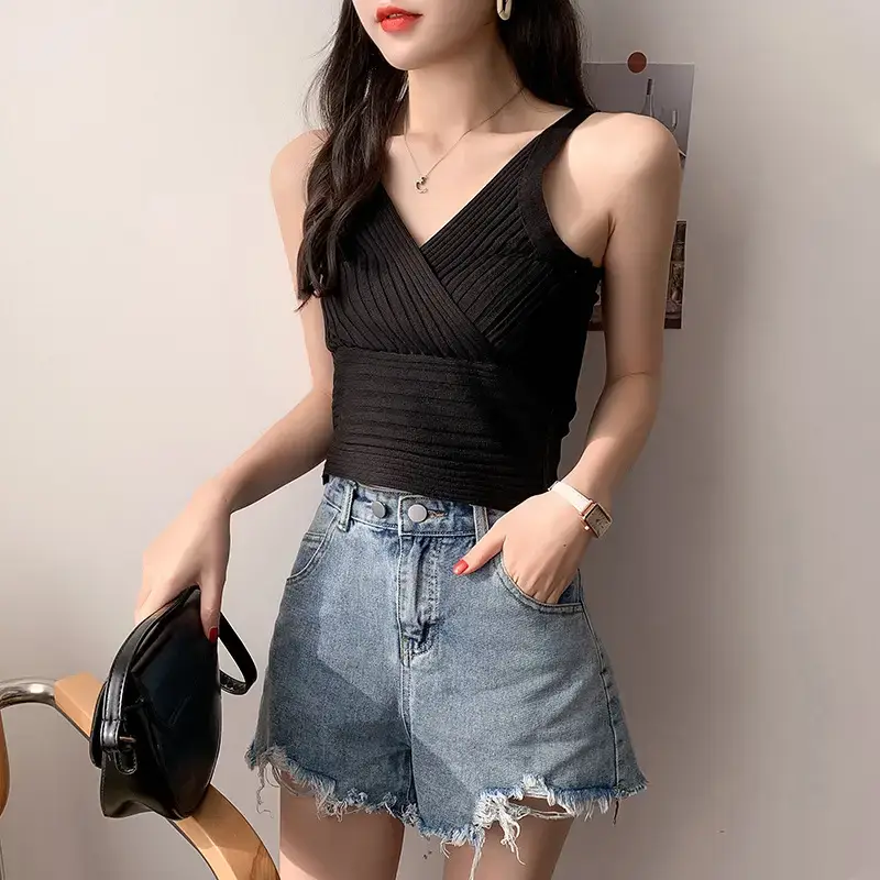 White Slim Fit Navel Camisole Summer Top for Women — feature 27