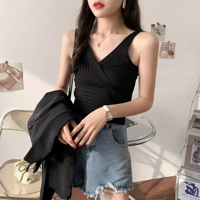 White Slim Fit Navel Camisole Summer Top for Women — feature 28