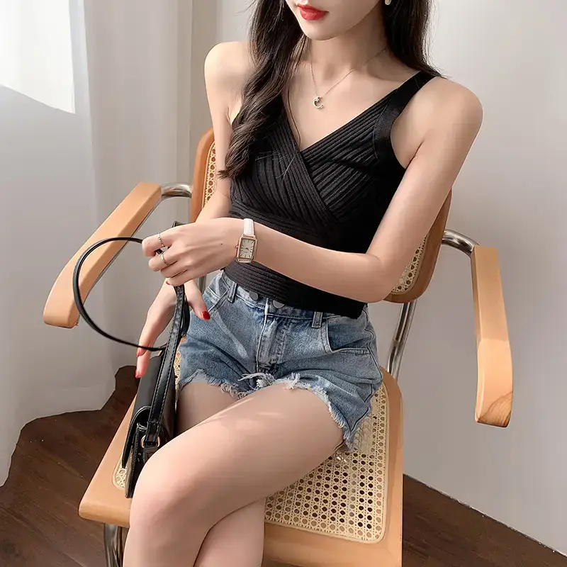 White Slim Fit Navel Camisole Summer Top for Women — feature 29
