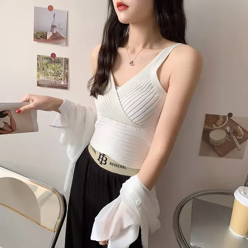 White Slim Fit Navel Camisole Summer Top for Women — feature 3