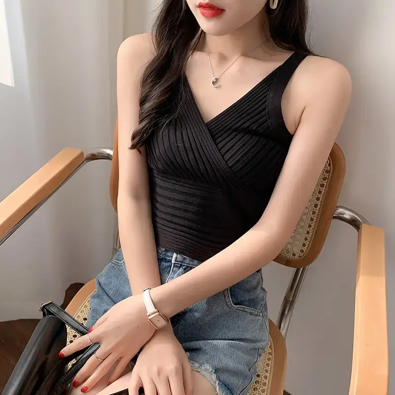 White Slim Fit Navel Camisole Summer Top for Women — feature 30