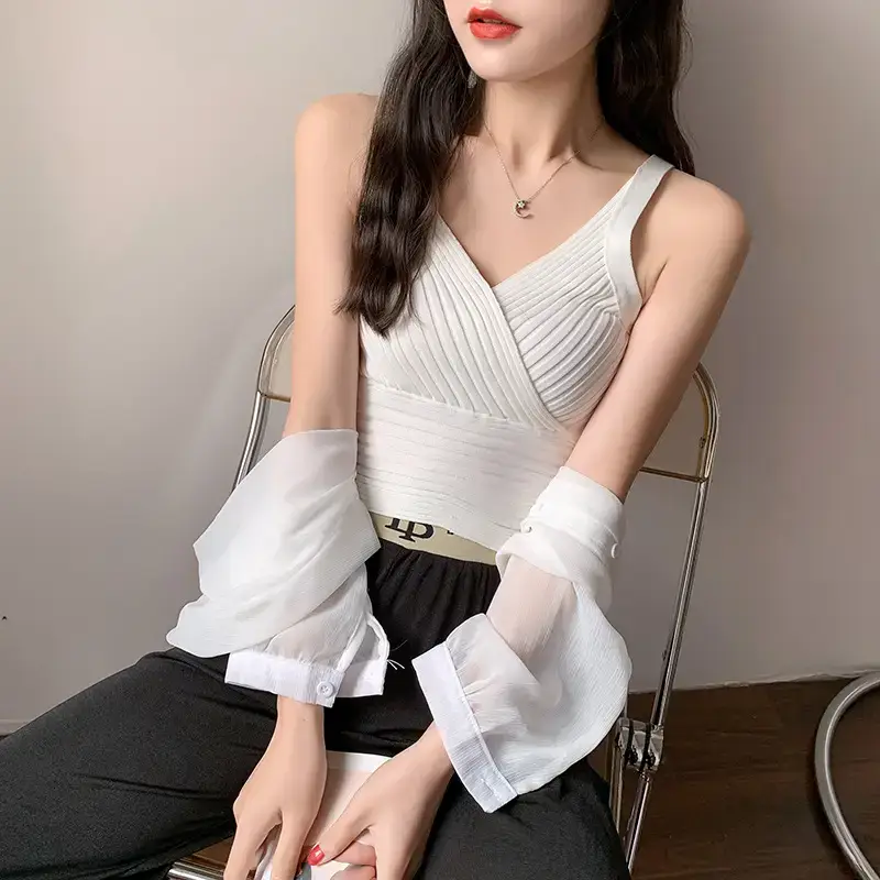 White Slim Fit Navel Camisole Summer Top for Women — feature 5
