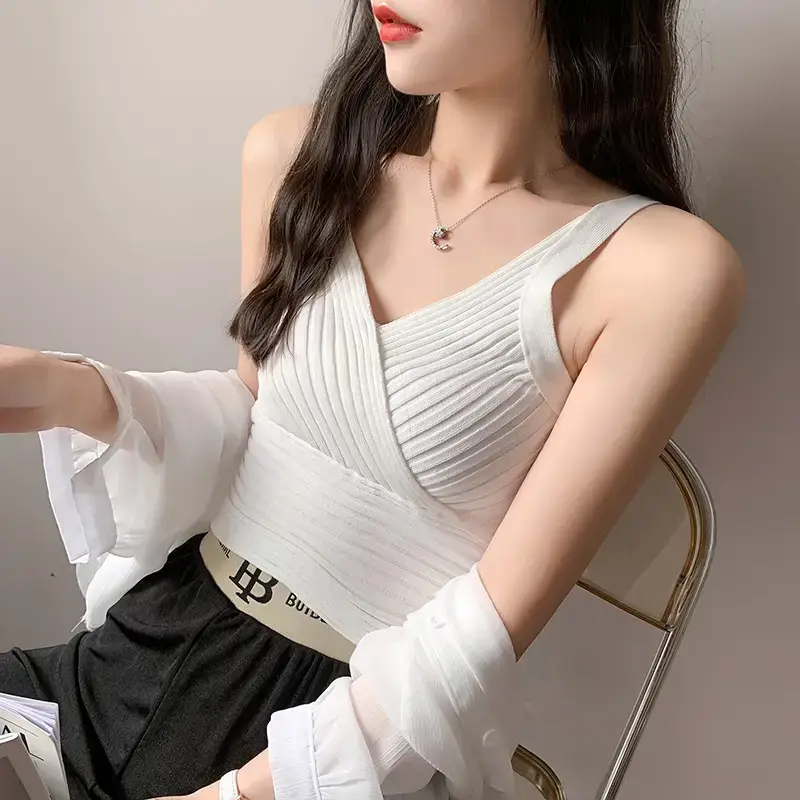 White Slim Fit Navel Camisole Summer Top for Women — feature 6
