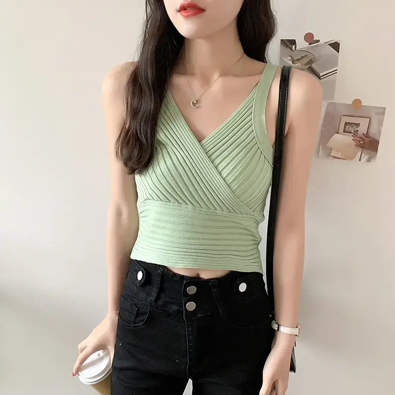 White Slim Fit Navel Camisole Summer Top for Women — feature 7