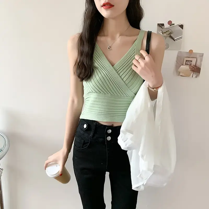 White Slim Fit Navel Camisole Summer Top for Women — feature 8