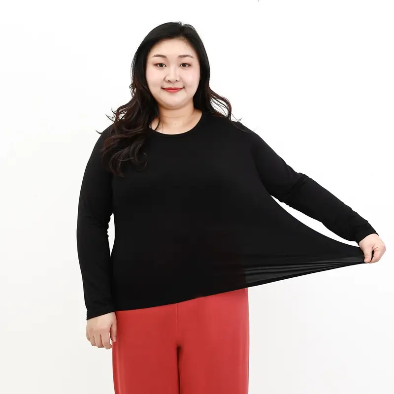 Women's Black Long Sleeve Round Neck T-Shirt