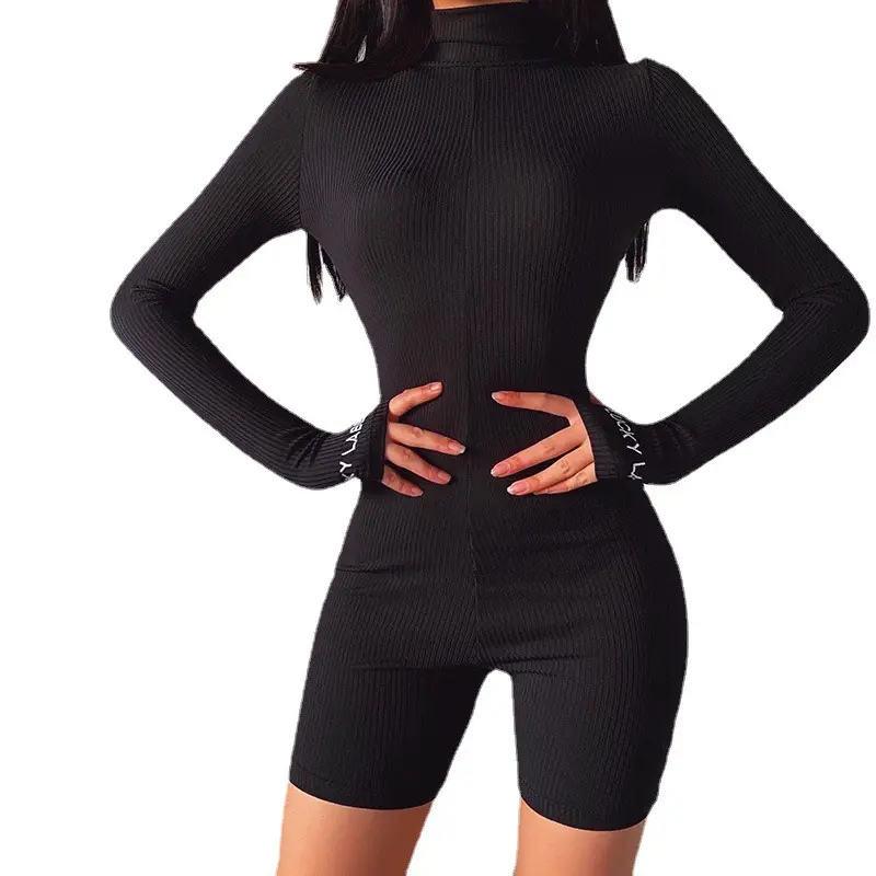 Women's Black High-Neck Slim Fit Fitness Jumpsuit 2021 - Image 12