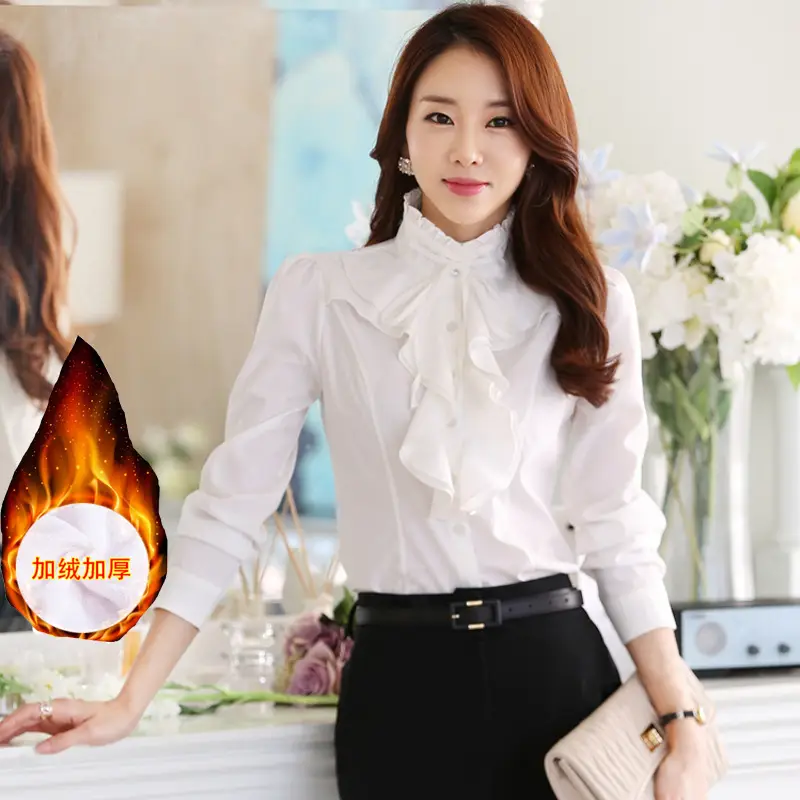 Women White Chiffon Long Sleeve Collar Shirt
