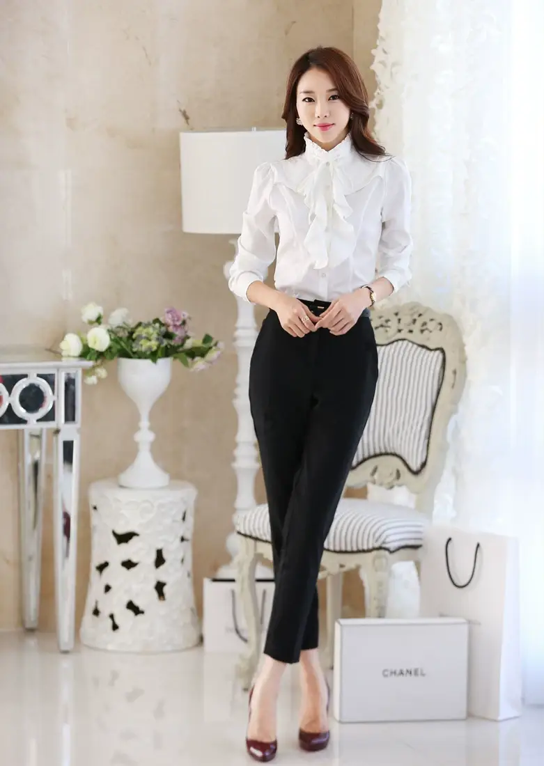 Women White Chiffon Long Sleeve Collar Shirt — feature 10