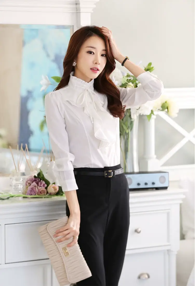 Women White Chiffon Long Sleeve Collar Shirt — feature 6