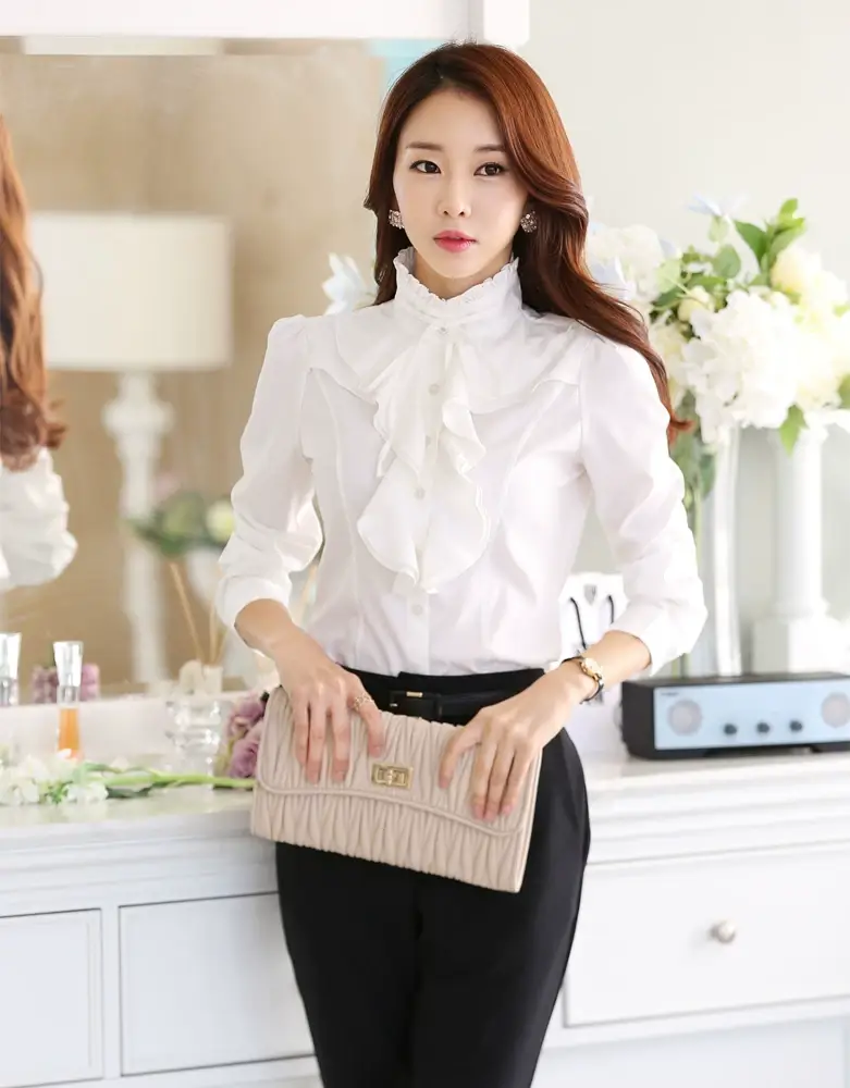 Women White Chiffon Long Sleeve Collar Shirt — feature 7