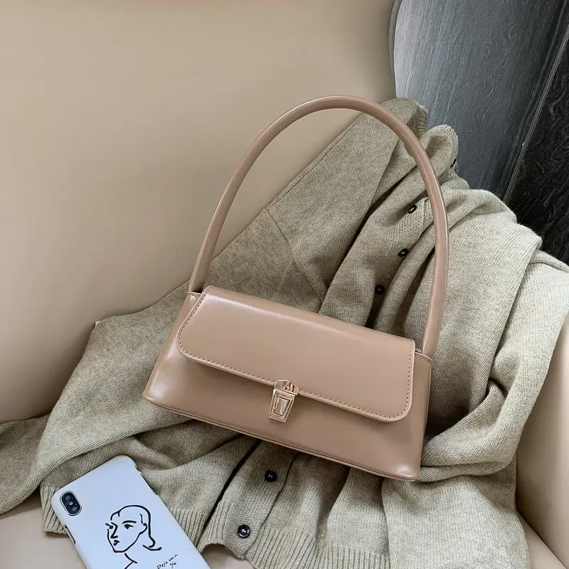 Women's Beige Armpit Bag with Chain Clasp - Image 7