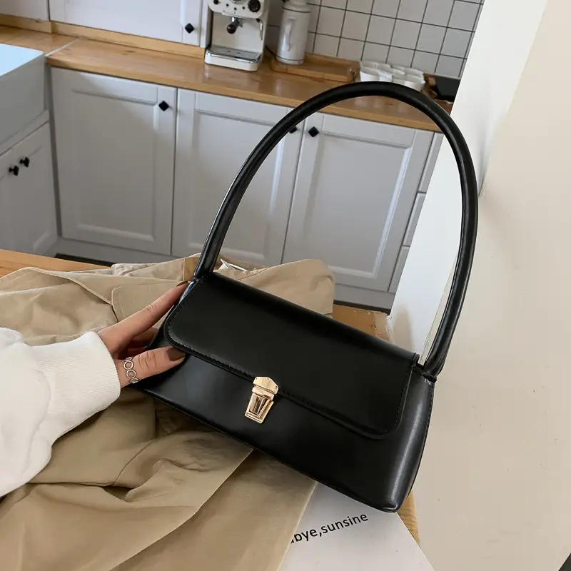 Women's Beige Armpit Bag with Chain Clasp - Image 8