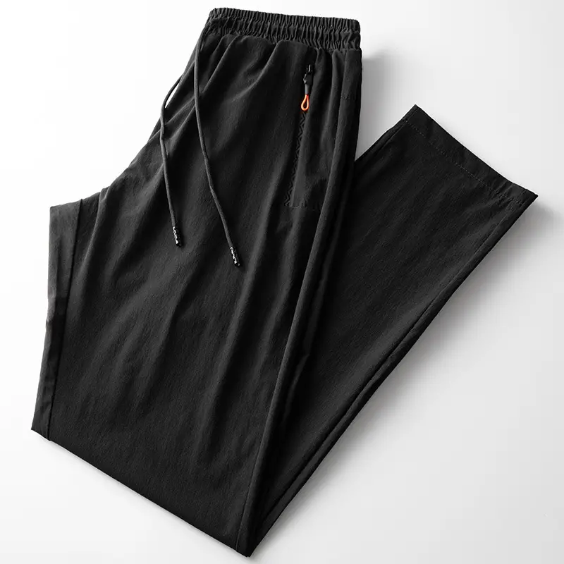 Men Black Stretch Drawstring Pants Casual Sports Wear - Image 14