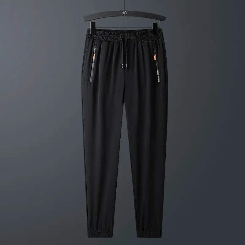 Men Black Stretch Drawstring Pants Casual Sports Wear - Image 10