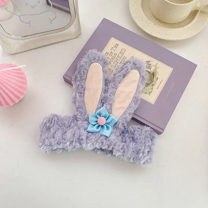 Cute Plush Rabbit Ear Headband Purple - Image 6