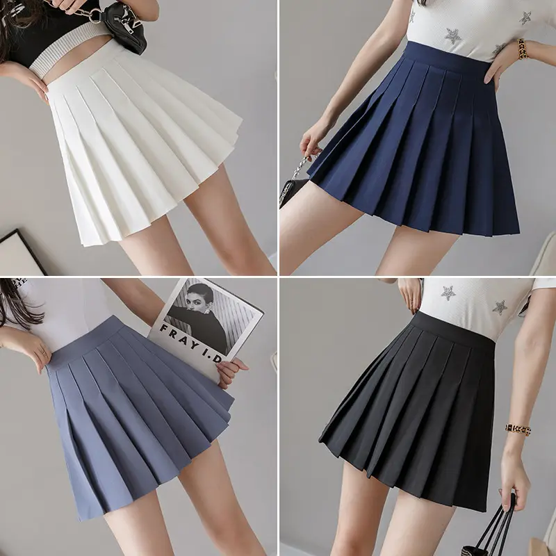 Women Pleated Grey Skirt High Waist Anti Glare