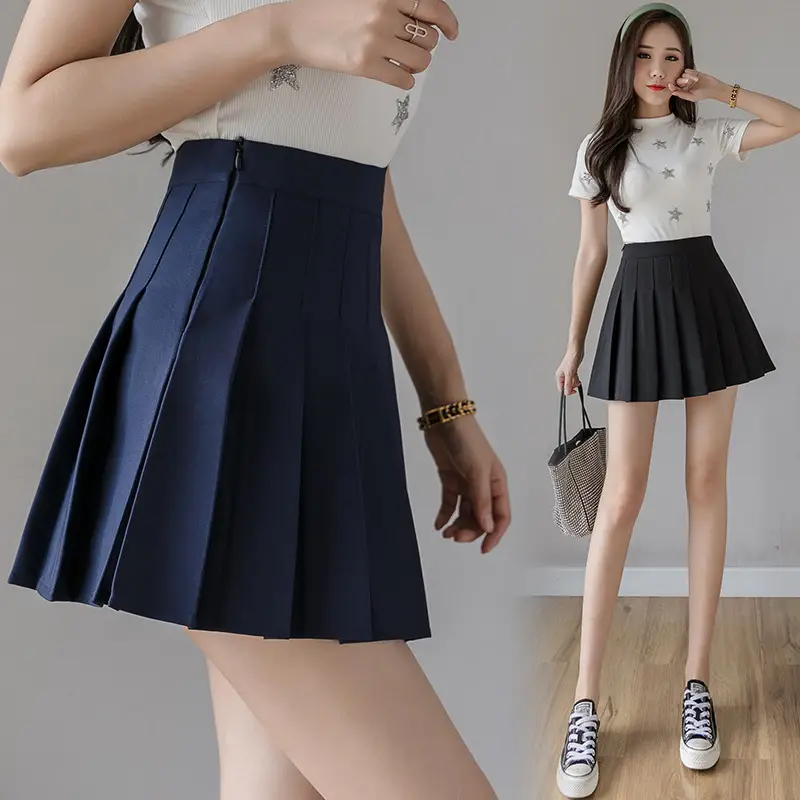 Women Pleated Grey Skirt High Waist Anti Glare