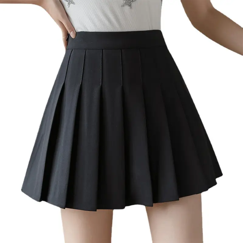 Women Pleated Grey Skirt High Waist Anti Glare