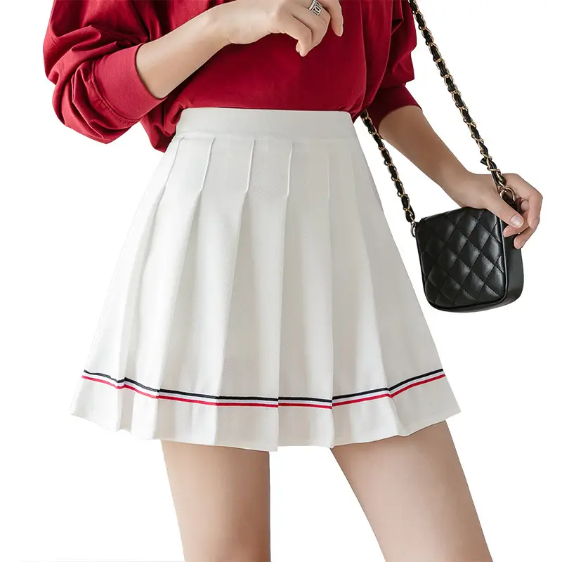 Black Pleated Skirt with Pink Trim High Waist