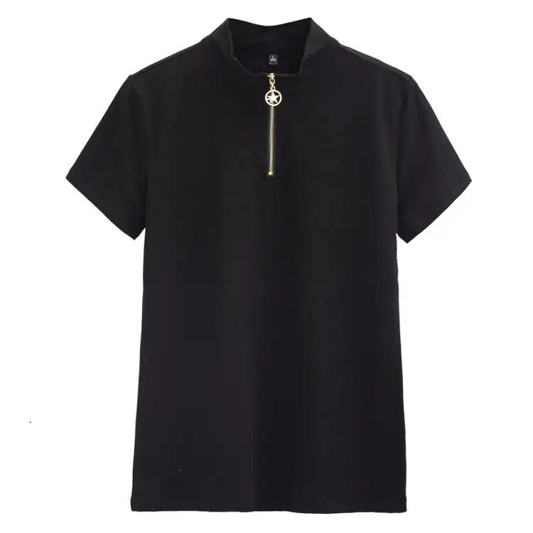 Women Short Sleeve Polo T-Shirt Grey Solid Color - Image 10