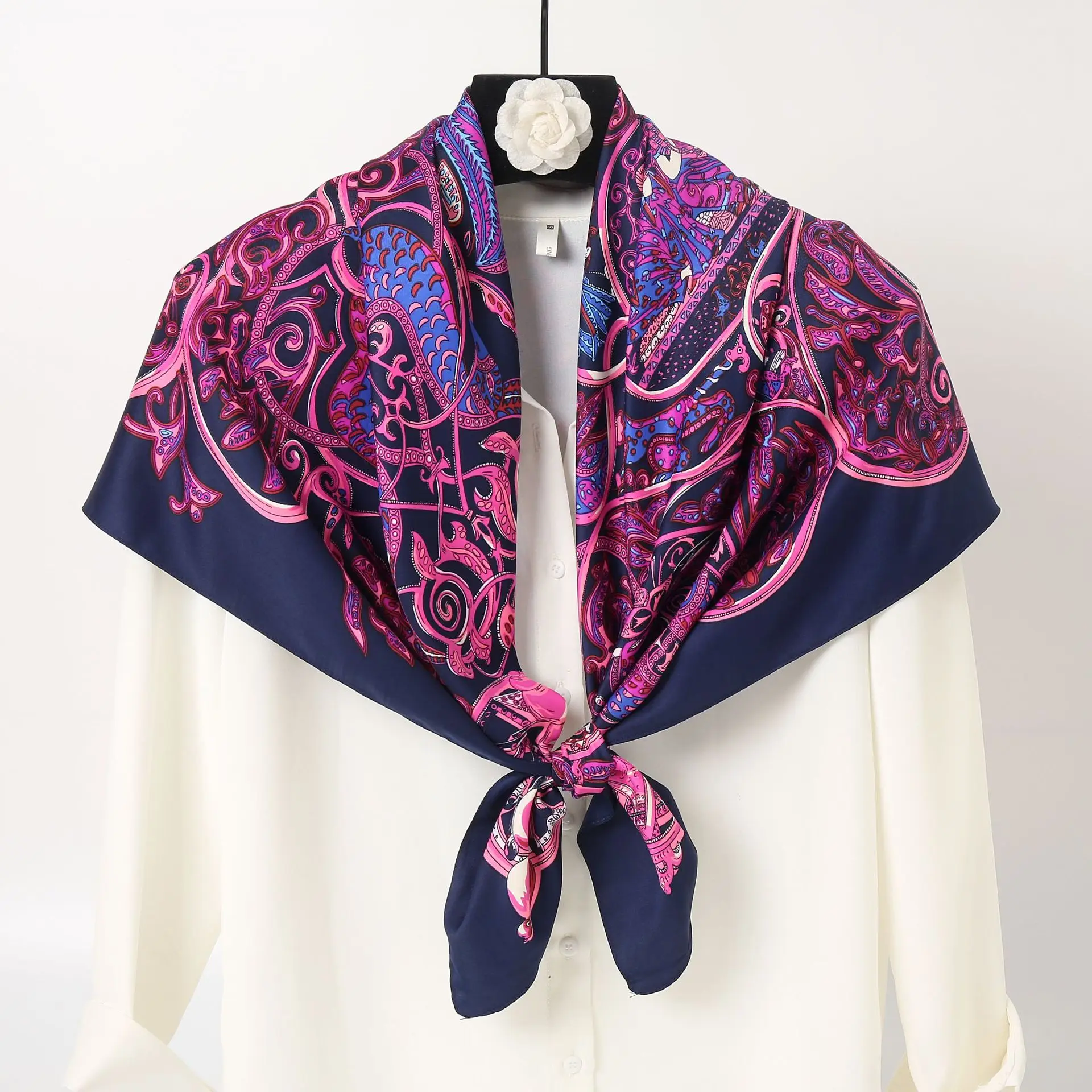 Red Geometric Muslim Scarf for Women - Image 4