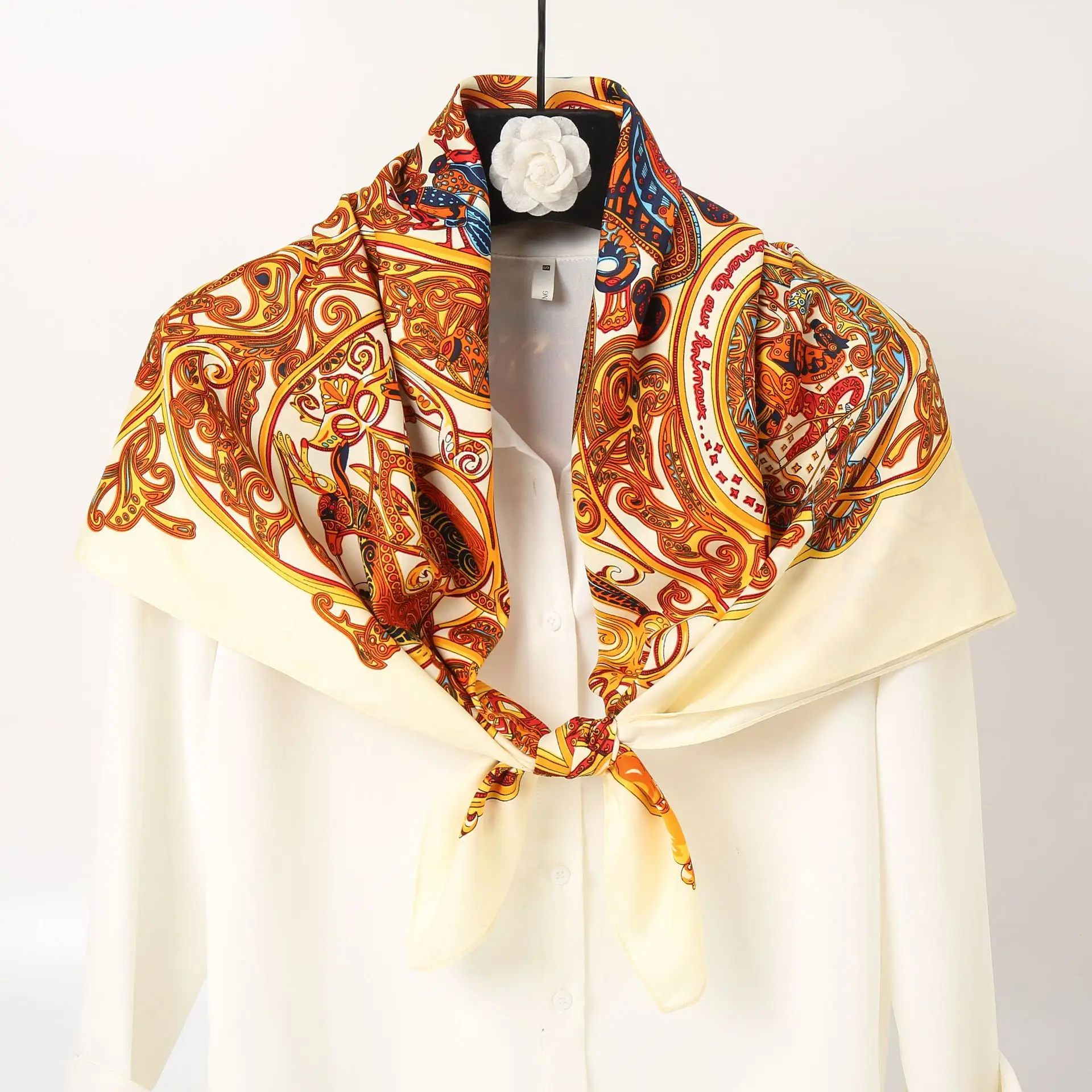Red Geometric Muslim Scarf for Women - Image 2